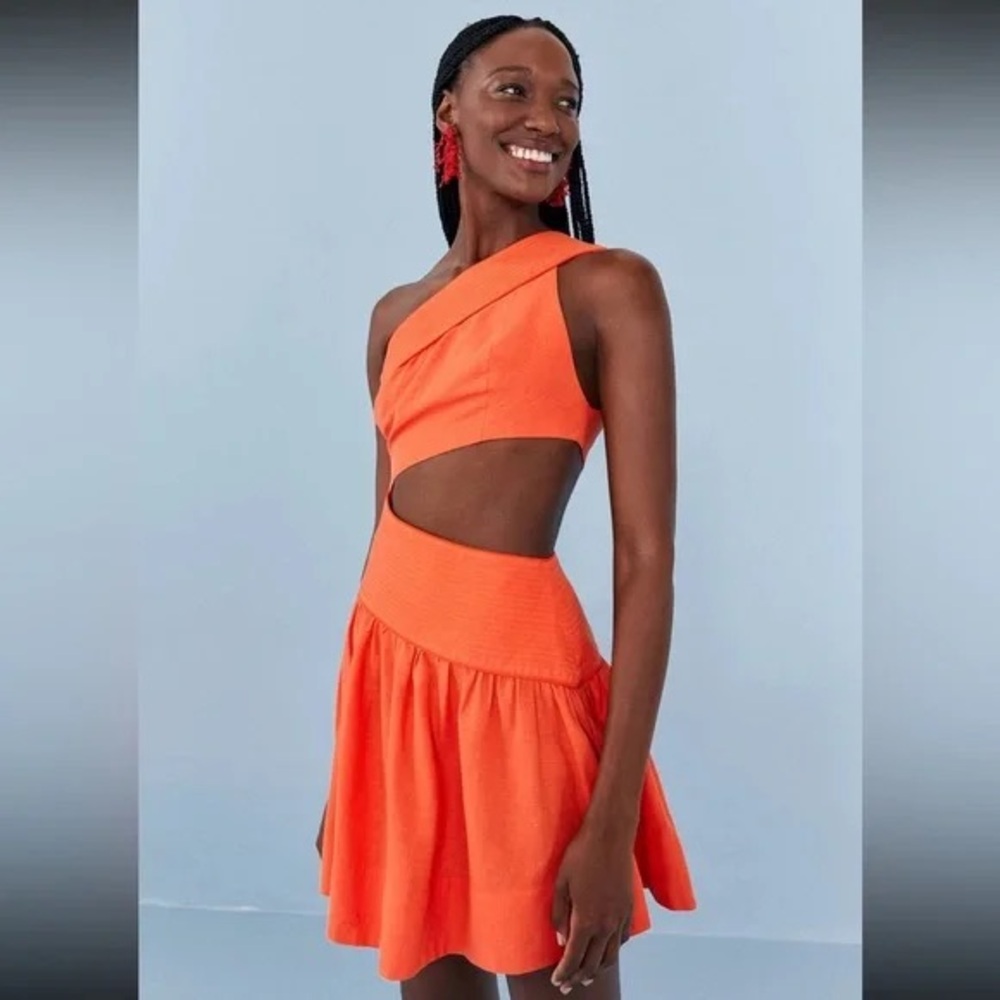 Farm Rio orange one shoulder cut-out mini dress size M